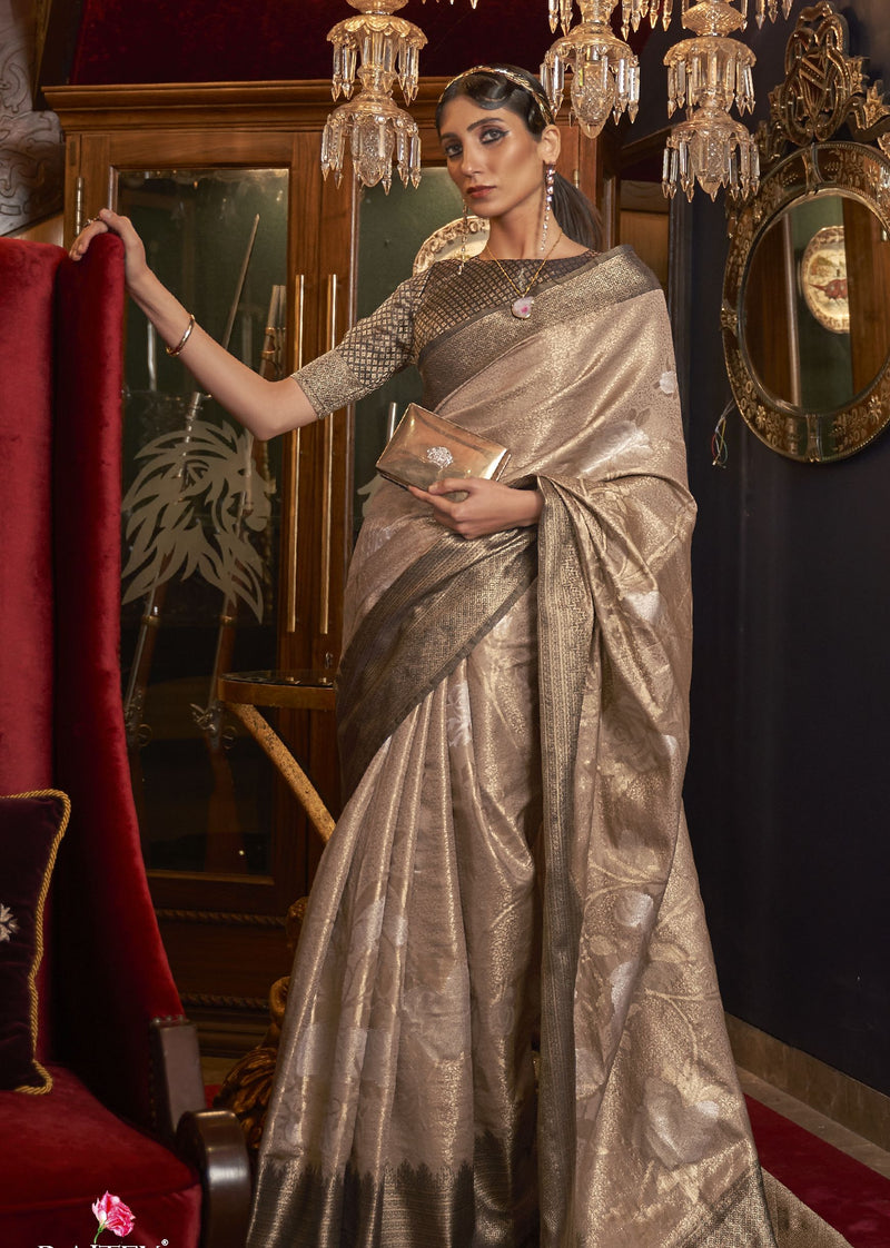 Elegant coloured shimmer silk saree with a glossy finish, ideal for Bollywood‑inspired wedding wear.